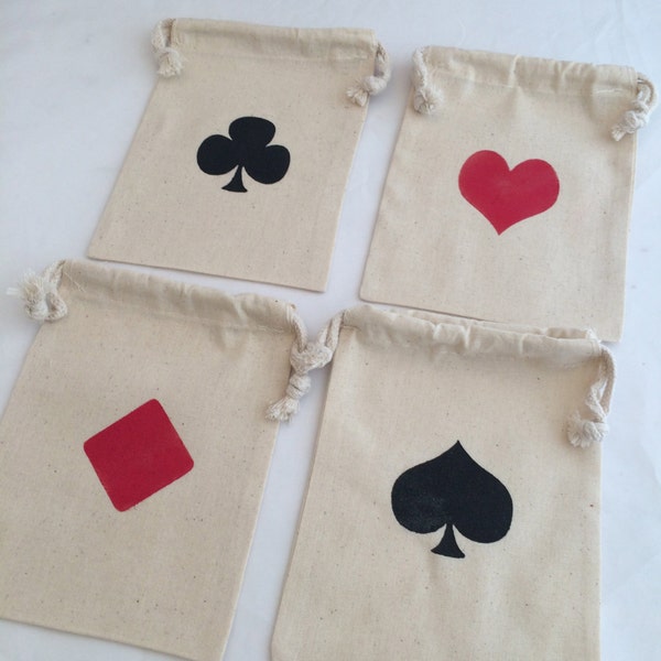 Mad Hatter Tea Party Favor Bags With Playing Card Design: Muslin Drawstring Bag, Poker Goody Bag, Casino Party, Magic Party Favor Bags