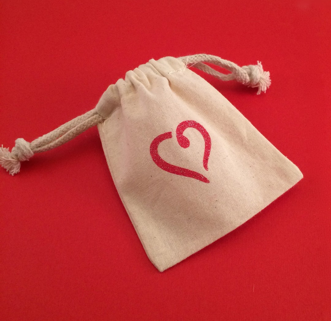 Heart Gift Bag/ Heart Favor Bag Red, Gold or Silver Reusable Heart