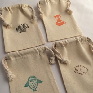Woodland Favor Bag: Woodland Theme Drawstring Muslin Bags, Fox Party Bag, Owl Party Bag, Woodland Party Supplies