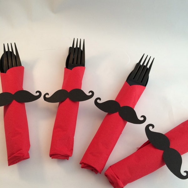 Mustache Flatware with Mustache Napkin Ring, Mustache Party Supplies