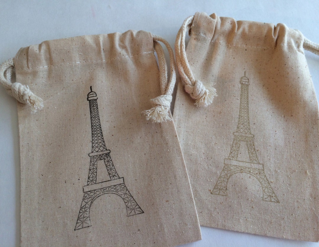Paris Treat Bags Eiffel Tower Drawstring Muslin Favor Bags, Paris Gift