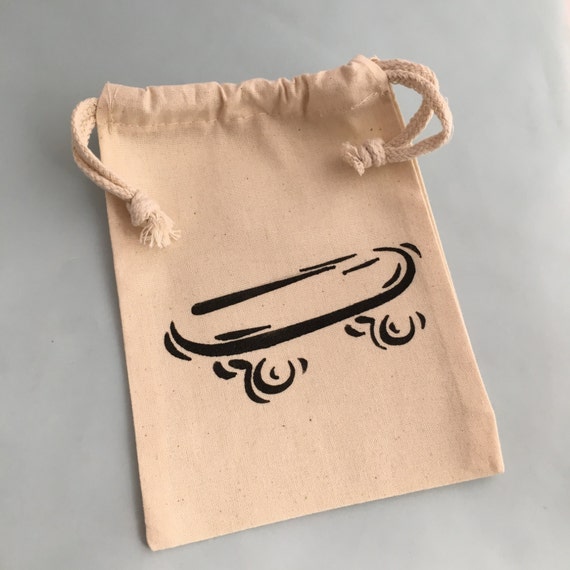 Skateboard Party Favor Bags: Hand-Painted Muslin Drawstring Bag