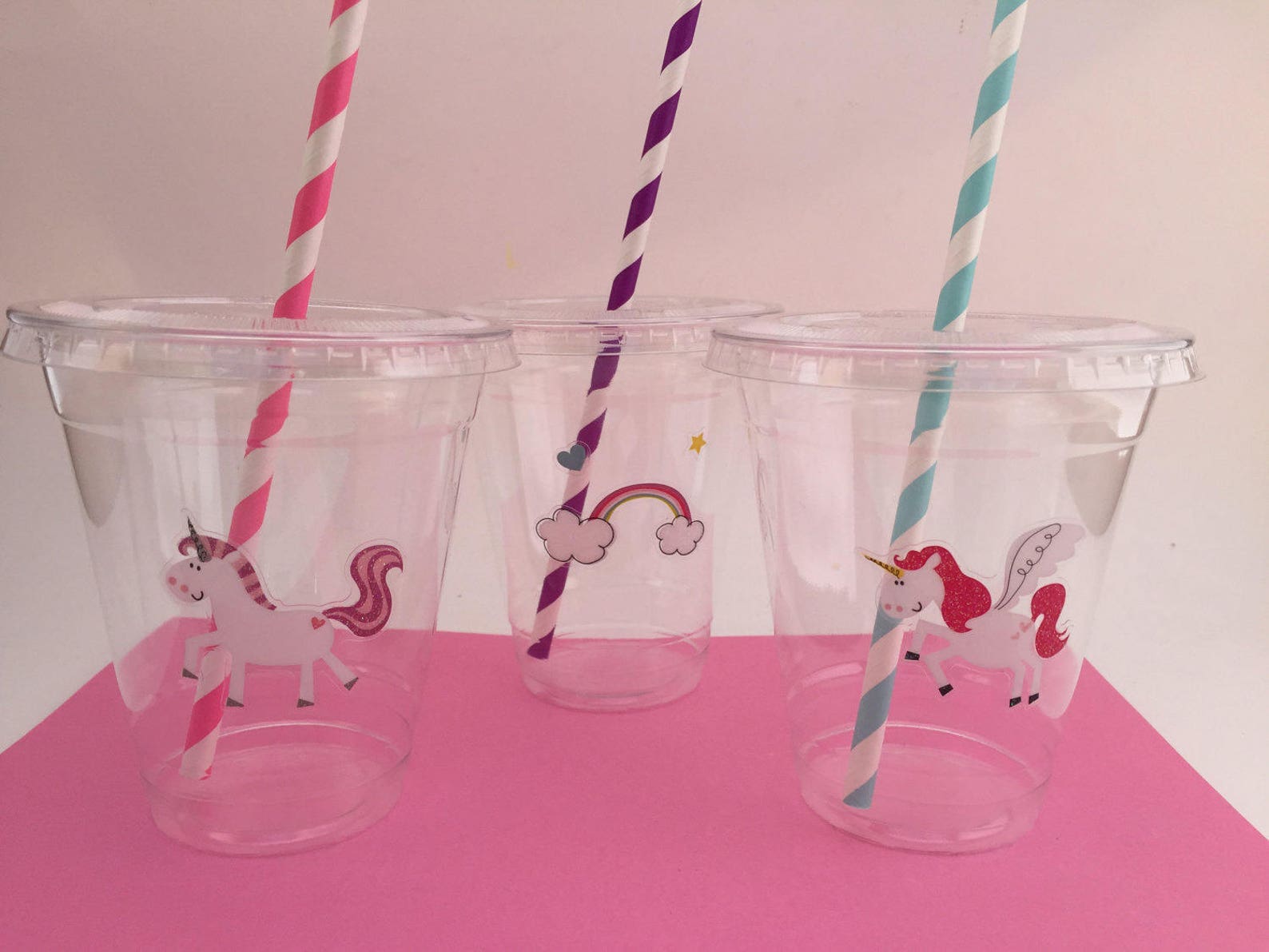Unicorn Cups With Lids and Straws Unicorn Plastic Drink Cups Etsy