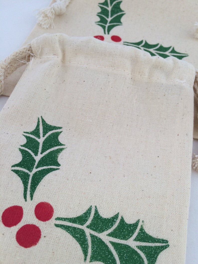6 Reusable Holiday Gift Bags Various Sizes Drawstring Etsy
