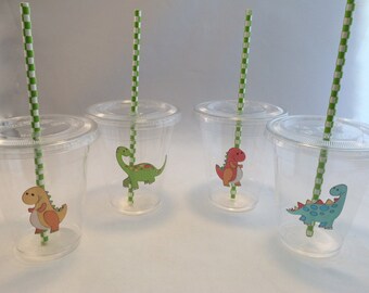 Dinosaur Cups with lids and straws: Cute Dinosaur Plastic Drink Cups with lids and straws