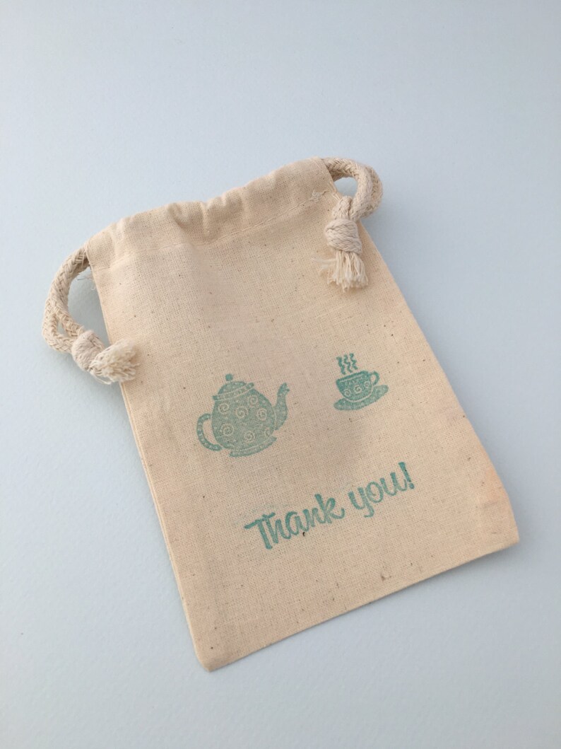 Tea Party Favor Bag with Teapot and Tea Cup Design Muslin Etsy