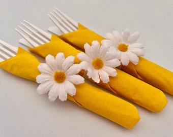 Daisy Party Utensils, Daisy Tableware, Daisy Party Flatware, Daisy Silverware, Daisy Bridal Shower, Daisy Babyshower