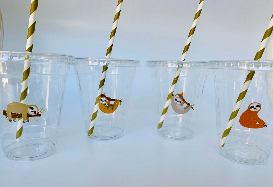 Sloth Party Supplies: Sloth Plastic Cups With Straws, Sloth Party Cup ...
