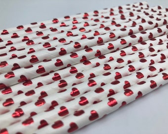 Valentine's Paper Straws, Red Heart Paper Straw Assortment, Valentine's Day Straws, Valentine Party Supplies