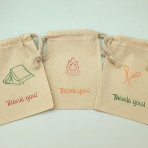 Camping Party Favor Bags: Hand Stamped Muslin Goody Bags