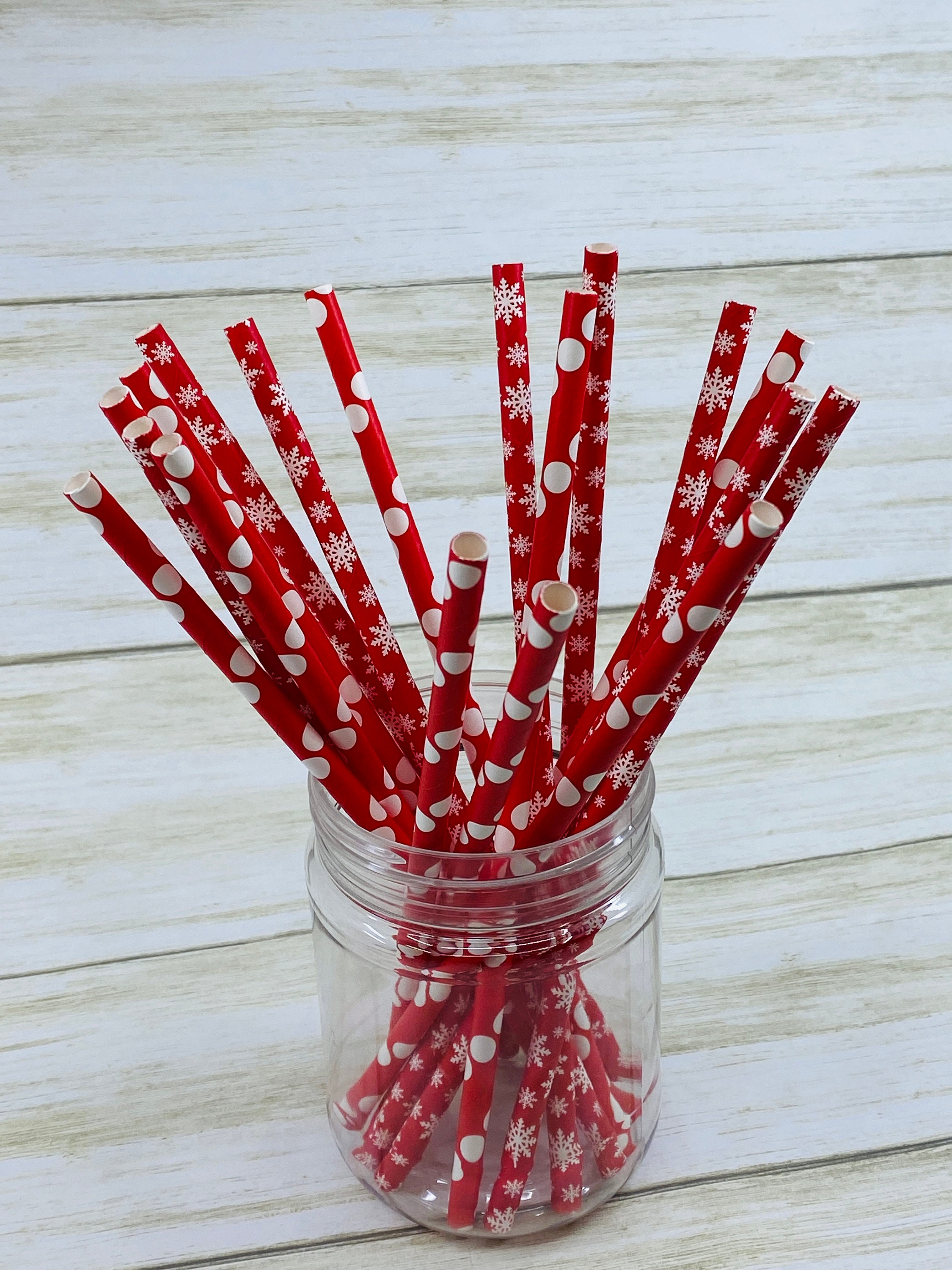 25Pcs Christmas Paper Straws Snowflake Drinking Straw Merry