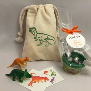 Dinosaur Party Favor: Dinosaur Party Bag filled with Play Doh and Dinosaur Cutter, Tattoos and Dino Toys