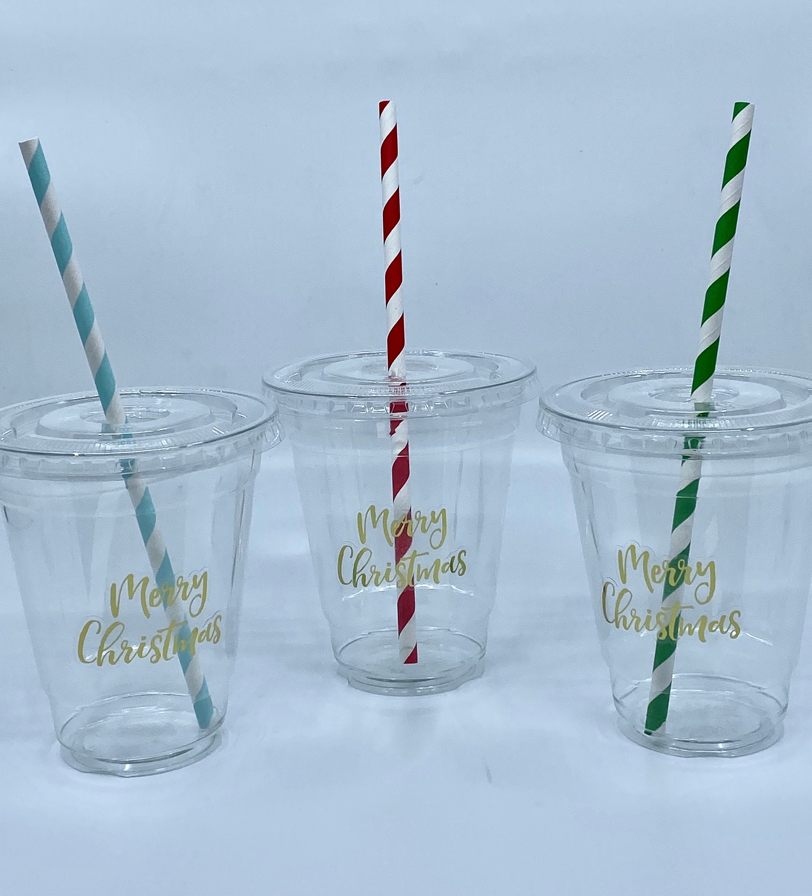 1pc Christmas-themed Double-layer Plastic Drinking Cup With Straw