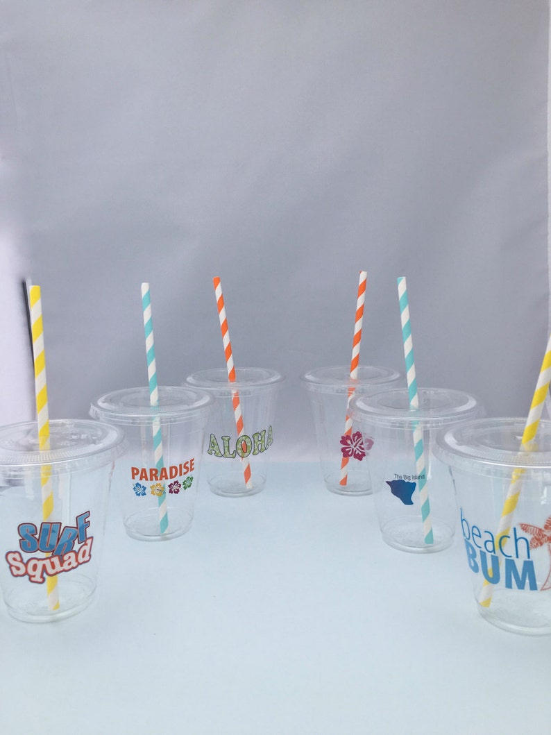 Hawaii Theme Plastic Cups With Lids and Straws Luau Plastic Etsy