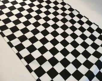 Black and White Check Table Runner or Accent Table Mat: Ideal for Racing Car Party, Mad Hatter Party, Chef Party or Black and White Party