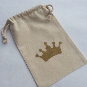 Princess Party Treat Bags: Pink or Gold Glitter Crown Muslin Bags Princess Favor Bags Cinderella Favor Bag image 1