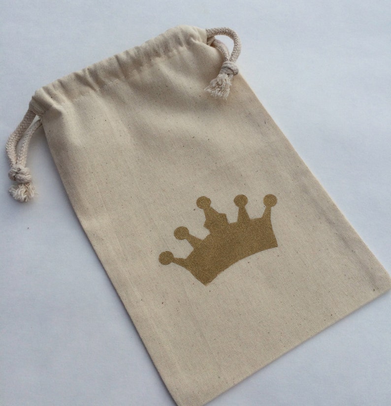 Princess Party Treat Bags: Pink or Gold Glitter Crown Muslin Bags Princess Favor Bags Cinderella Favor Bag image 1