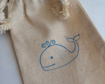 Whale Favor Bags: Cute Whale Party Bag, Reusable Muslin Drawstring Ocean Gift Bag, Under the Sea Theme Party, Sea Animals Party