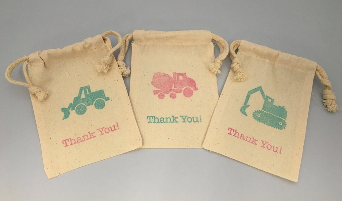Construction Party Favor Bags Muslin Bags With Construction Etsy