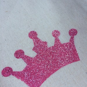 Princess Party Treat Bags: Pink or Gold Glitter Crown Muslin Bags Princess Favor Bags Cinderella Favor Bag image 3