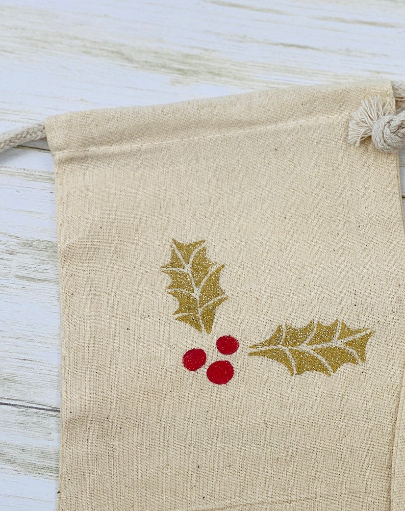 6 Reusable Holiday Gift Bags Various Sizes Drawstring Etsy