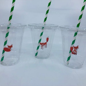 Fox Party Cups with Lids & Straws: Woodland Party, 12oz Plastic