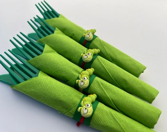 Caterpillar Party Flatware Set: Green Napkin & Charm