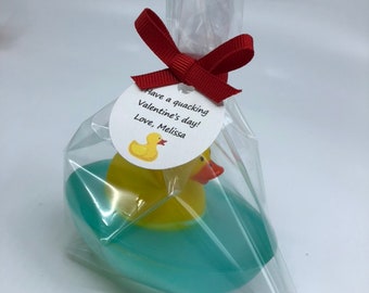 Rubber Duck Valentine Soap Favor: Strawberry Scented, School Class Gift