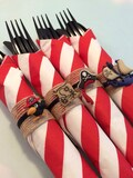 Pirate Party Flatware Set: Striped Napkin, Pirate Charm Ring