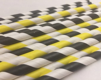 Construction Party Paper Straws: Black & Yellow Striped, 25 Pack