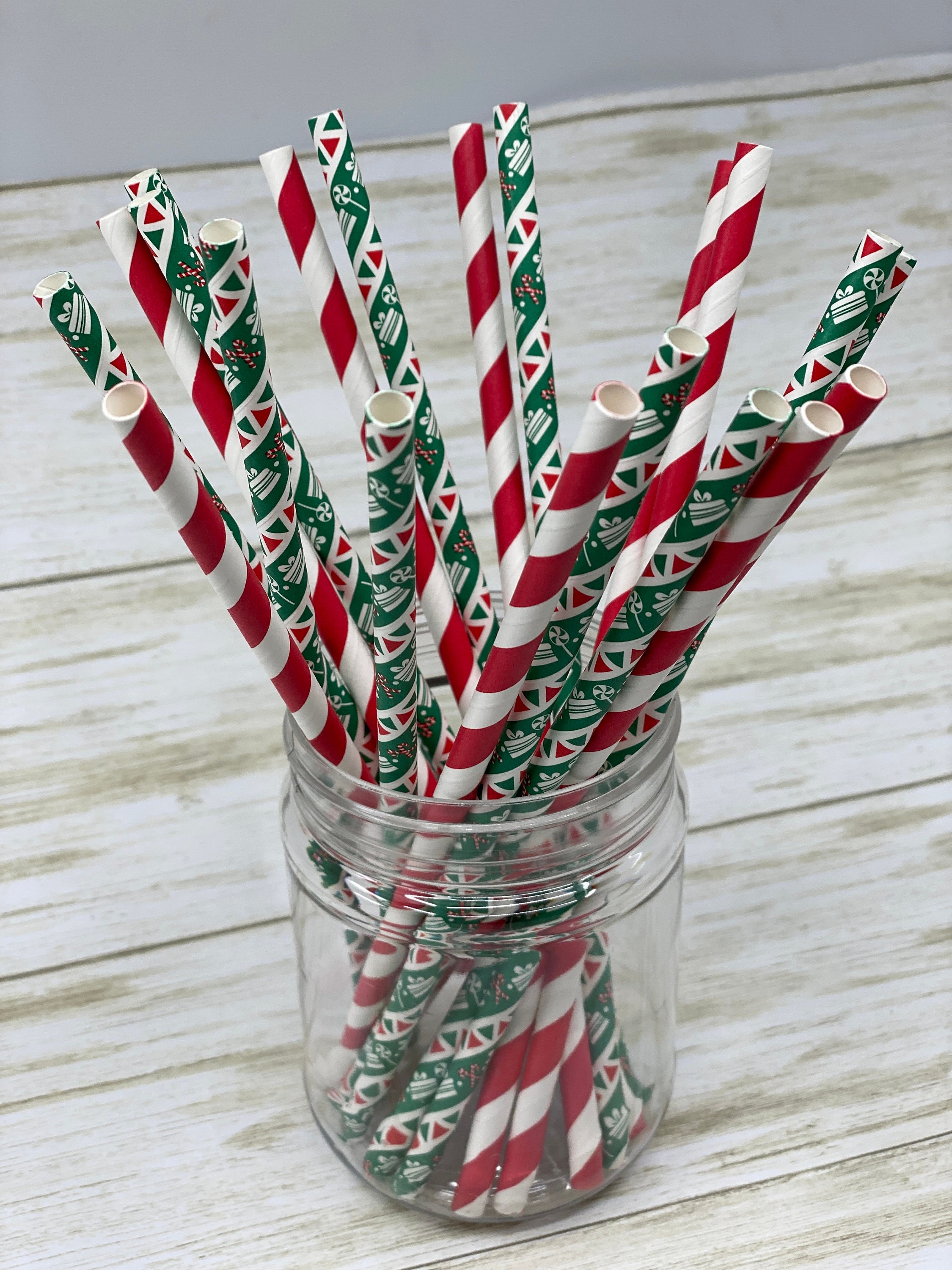 HAKSEN 125PCS Christmas Paper Straws, 10 Styles Red and Green Christmas  Drinking Straws Stripes Christmas Straws for Drinks Party Wedding Favors  DIY