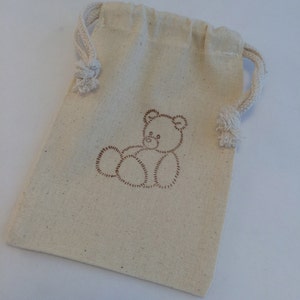 Teddy Bear Favor Bags: Baby Shower, First Birthday, New Baby Muslin Bags With Teddy Bear Design
