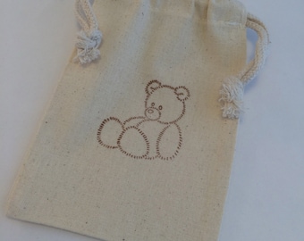 Teddy Bear Favor Bags: Baby Shower, Primer cumpleaños, Nuevos bolsos de muselina para bebés con diseño de osito de peluche