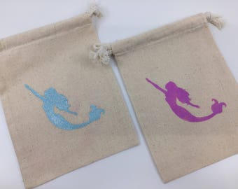 Mermaid Party Bags: Mermaid Favor Bag, Reusable Muslin Drawstring Ocean Gift Bag, Under the Sea Theme Party, Mermaid Party Supplies