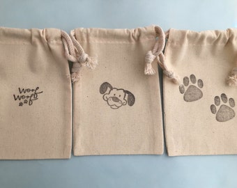 Dog Favor Bags: Assorted Dog Design Party Bags, Reusable Muslin Drawstring Dog Bag, Dog Theme Party, Dog Party Supplies