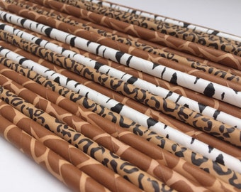 Pajitas de papel para fiesta de safari: estampado de cebra, jirafa y guepardo (paquete de 25)