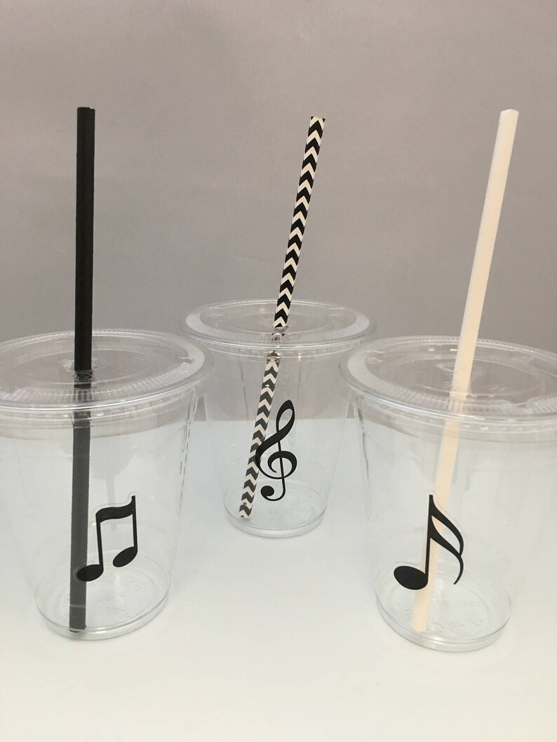 Music Note Plastic Cups with lids and straws: Music Party Plastic Drink Cups with lids and straws image 1