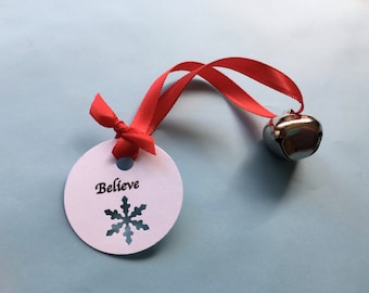 Polar Express Party Favor with Larger Bell: Polar Express Bell with Believe Tag, Christmas Believe, Class Christmas Favor, School Favor