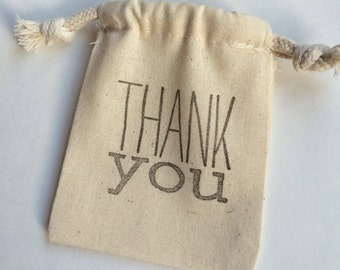 Reusable Muslin Thank You Favor Bag: Drawstring Treat Bag
