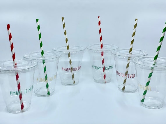 Cheery Christmas Cups with Lids & Straws