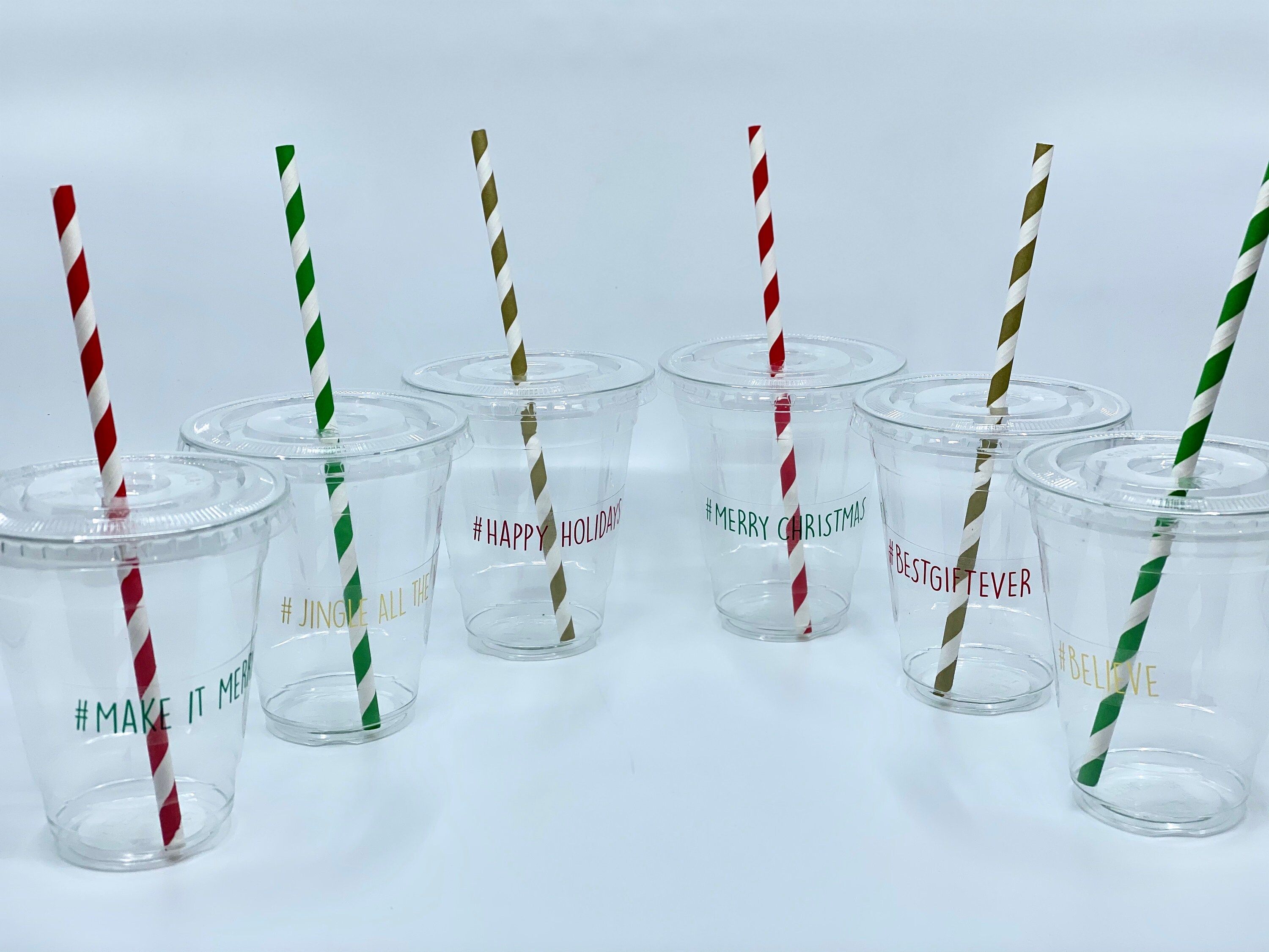 Christmas plastic cups with straws and lids Christmas Etsy