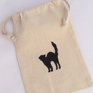 Black Cat Halloween Favor Bag: Hand-Painted Muslin Treat Bag