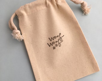 Dog Favor Bags: Woof Woof Party Bag, Reusable Muslin Drawstring Dog Bag, Dog Theme Party, Dog Party Supplies