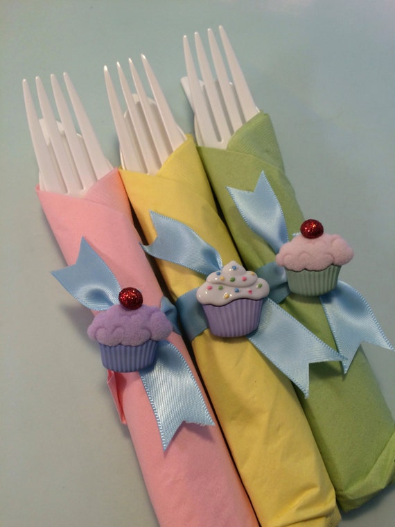 Cupcake Party Flatware: Novelty Napkin Rings, Tea Party Utensils