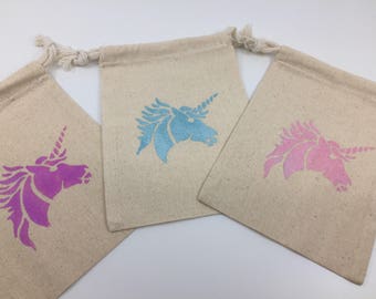 Unicorn Favor Bags: Unicorn Muslin Party Bags, Unicorn Party Supplies, Unicorn Favors