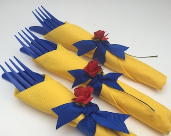 Beauty and the Beast Party Flatware: Rose Themed Party Cutlery, Beauty and The Beast Theme, Beauty and the Beast Flatware