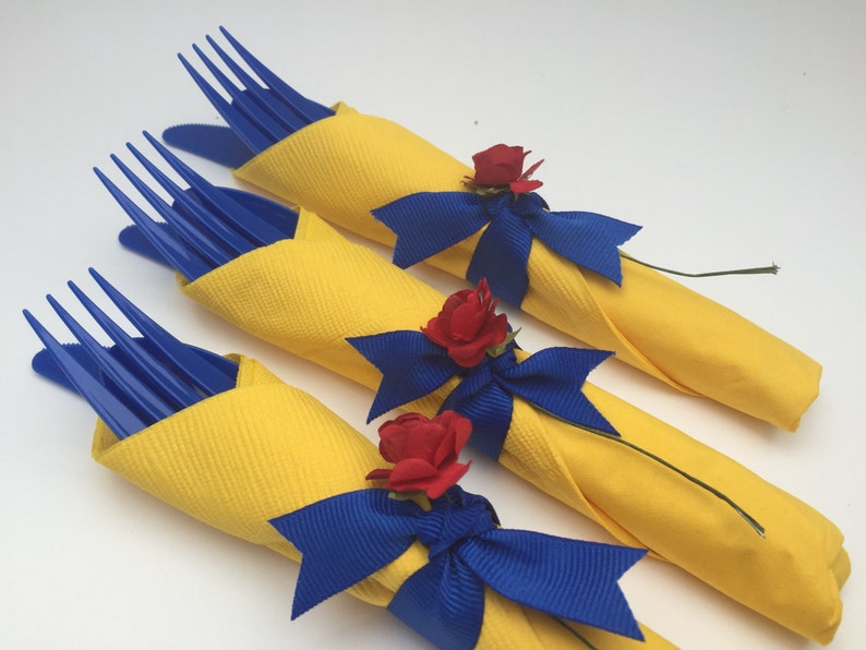 Beauty and the Beast Party Flatware: Rose Themed Party Cutlery, Beauty and The Beast Theme, Beauty and the Beast Flatware