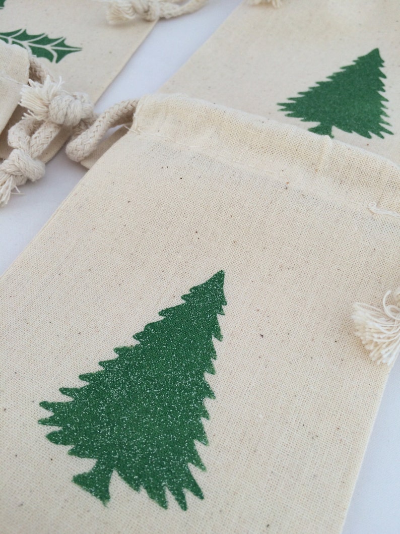 6 Reusable Holiday Gift Bags Various Sizes Drawstring Etsy