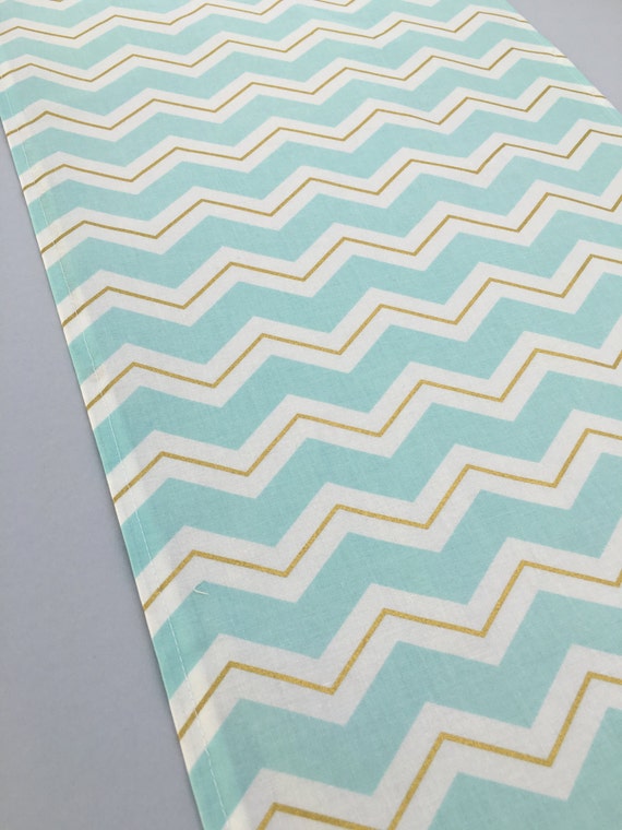 Pale Blue and Gold Table Runner Blue and Gold Chevron Accent Etsy