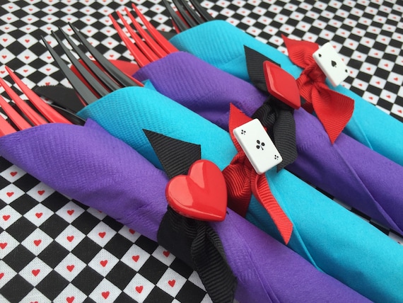 Mad Hatter Tea Party Flatware: Playing Card Napkin Ring, Alice in Wonderland Decor